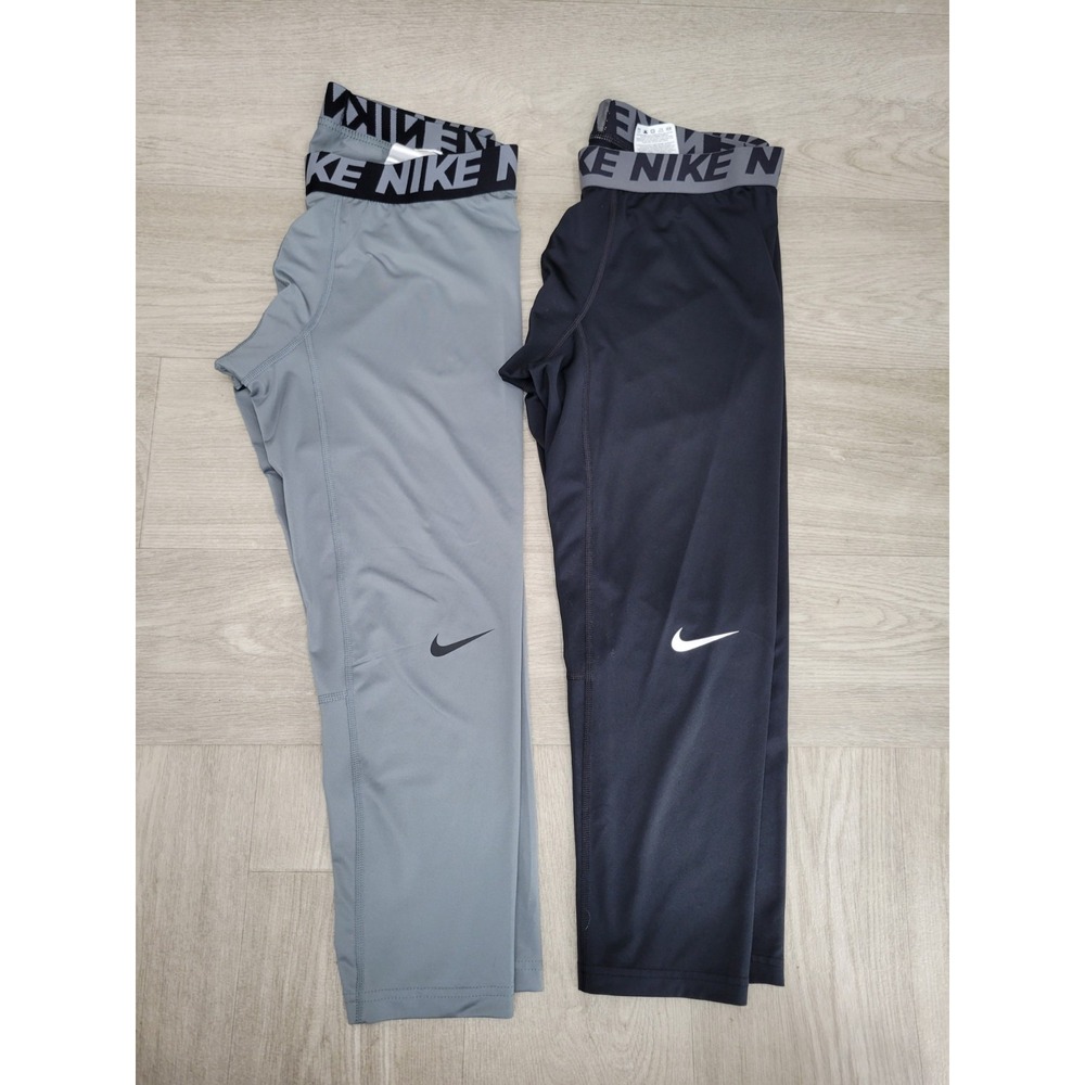 x2 Nike Compression Tights Men's L Black Gray 7/8 Cropped Dri-FIT Training